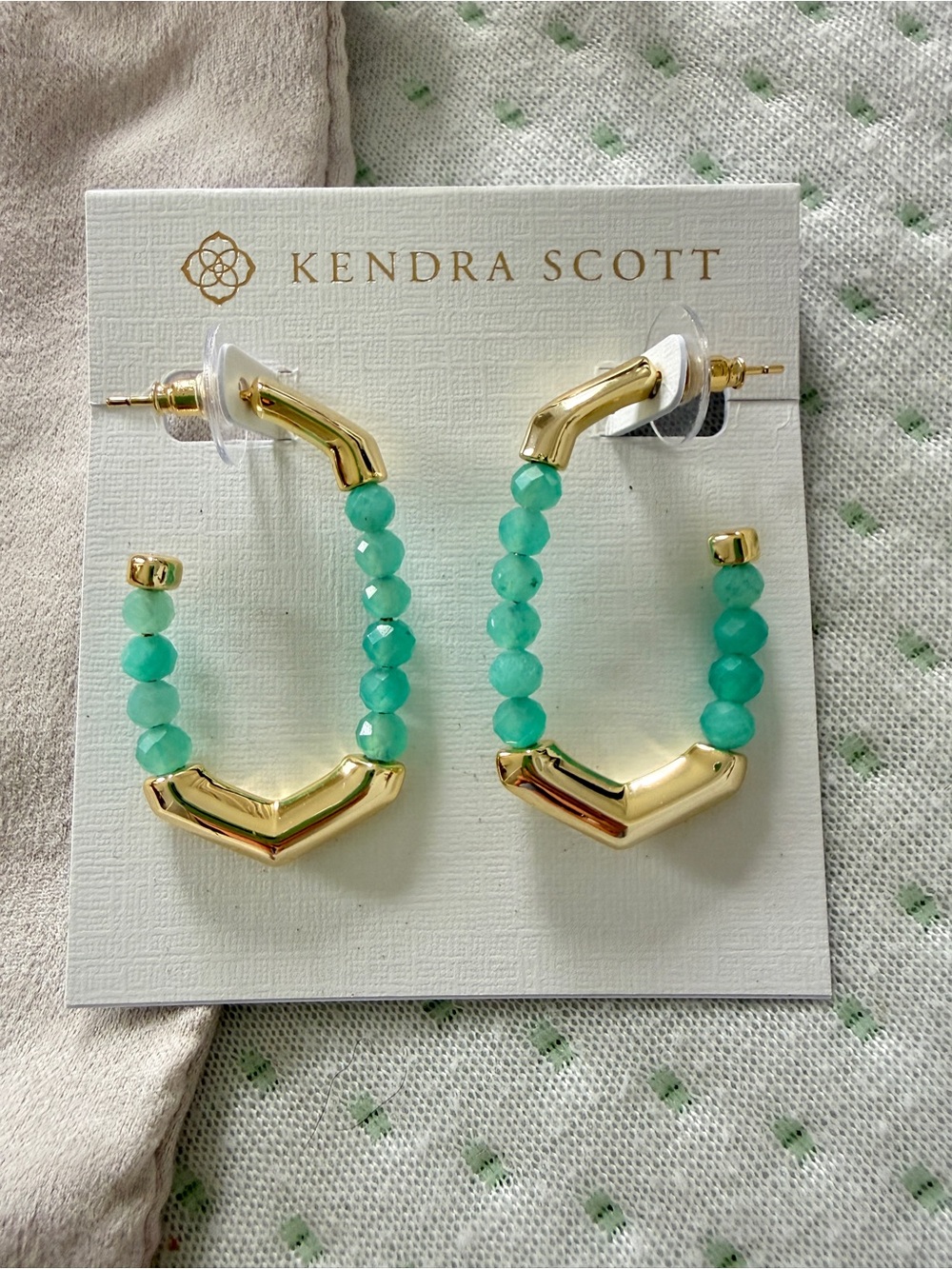 Kendra Scott Gold Hoop Earrings with Aqua Gems